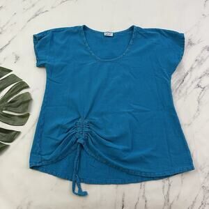 Oh My Gauze Womens Scoop Neck Top Size 1 S Bright Blue Ruched Tie Cotton